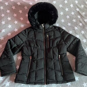 Calvin Klein Women’s Large Black Fur Puffer Coat
